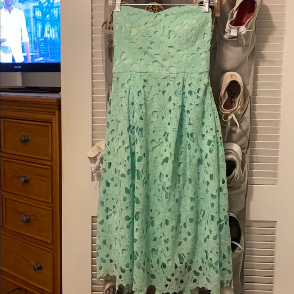Francesca’s Mint Strapless lace dress